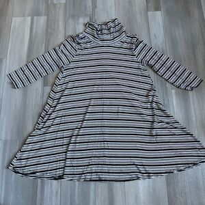 Jun‎ & Ivy Dress Womens L Turtleneck Striped Quarter Sleeve Lagenlook Bohemian